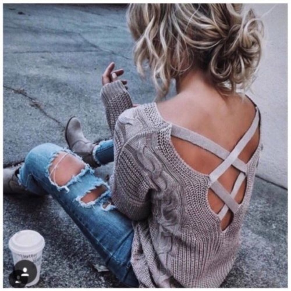 SOLD OUT! Strappy Back Mauve Sweater Tunic Top - Picture 1 of 7